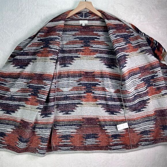 Lucky Brand Boho Aztec Print Waterfall Cardigan Small Rust Navy Southwest Knit - Picture 10 of 15